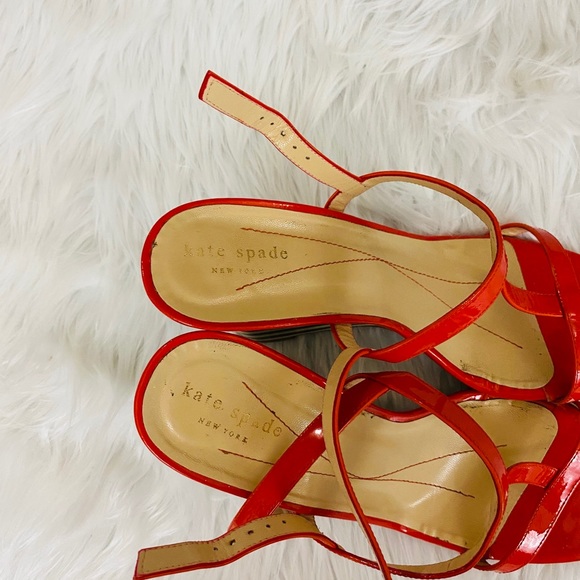 Kate Spade Lorna Orange Patent Wedge Sandals 8.5 - Picture 8 of 9